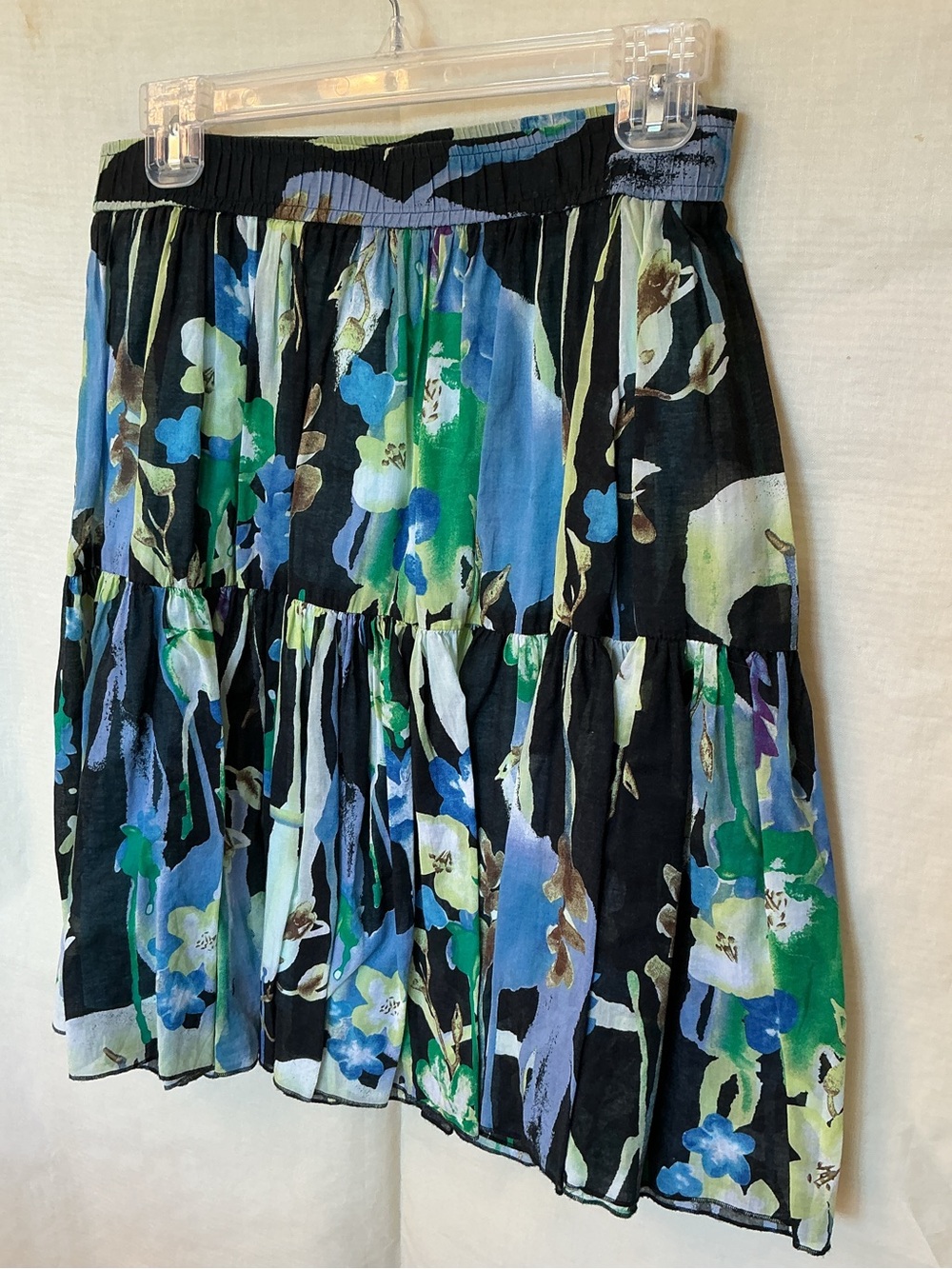 Old Navy Black Floral Midi Skirt with Blue and Green Print